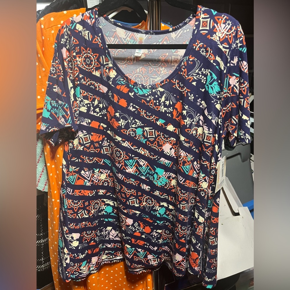 LuLaRoe Perfect T size Large brand New with Tags blue with orange cream pink